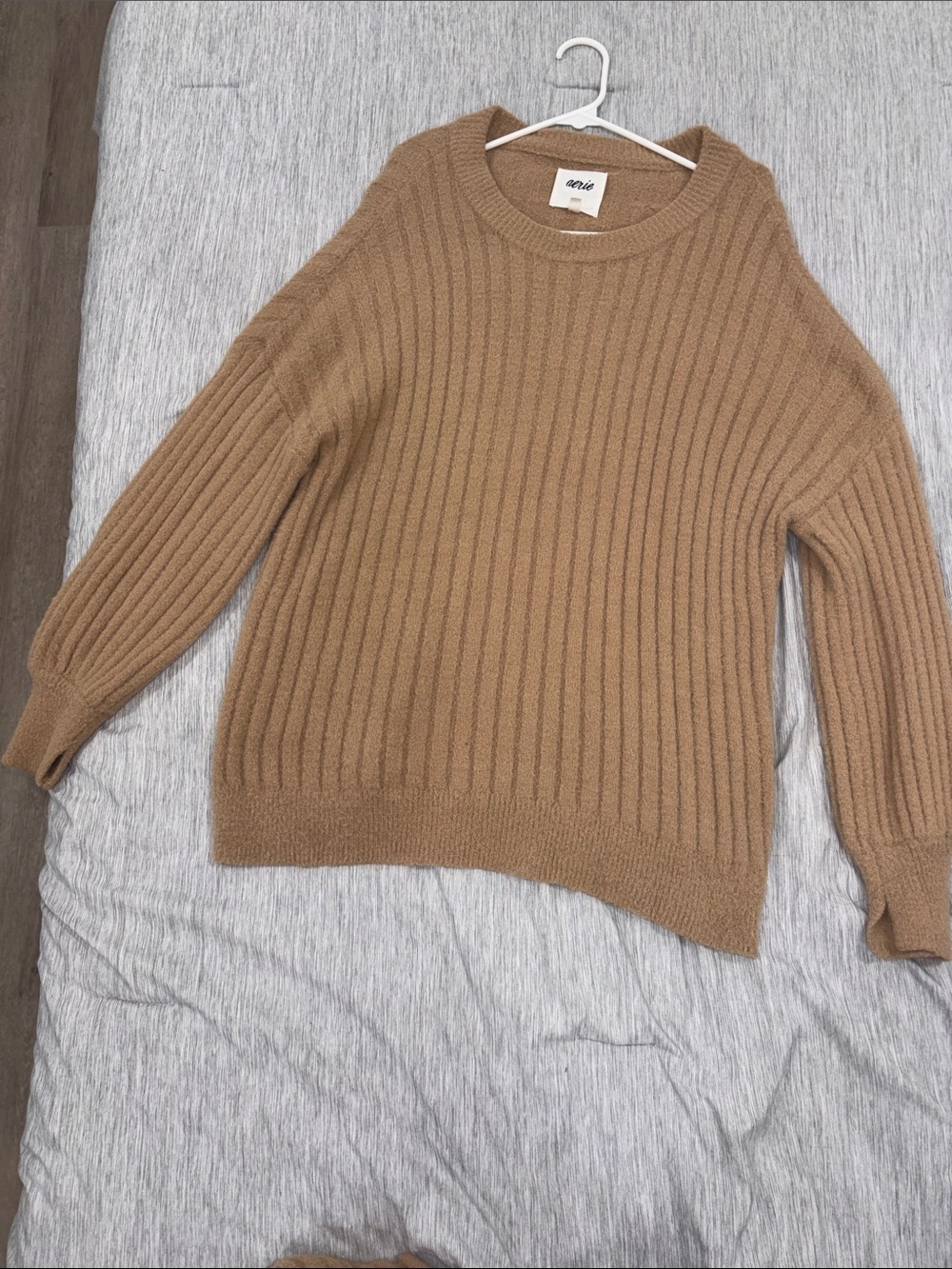 aerie Ribbed Crewneck Sweater in Camel